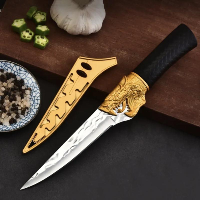 

Нож для фруктов из нержавеющей стали с ручкой в виде дракона, острый нож для обвалки, многоцелевой нож для резки мяса, кухонный инструмент 1pcs with lid