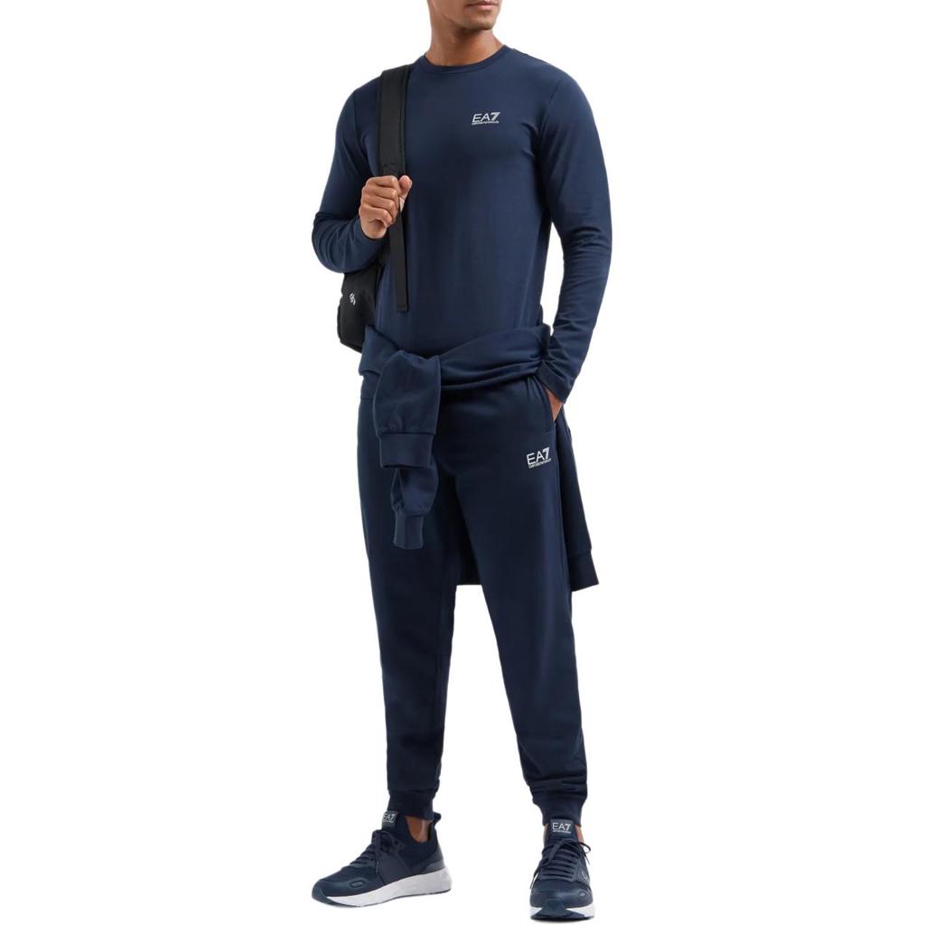 Emporio Armani EA7 SS24 Logo Letter Print Slim Fit Long Sleeve T-Shirt Men Tops Navy-Blue 8NPT28-PJVQZ-0562