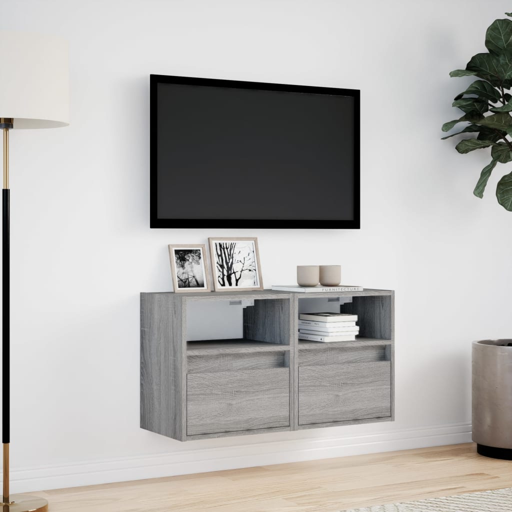 Vidaxl Ścienne Szafki Tv Z Led, 2 Szt., Szary Dąb Sonoma, 41X31X45 Cm