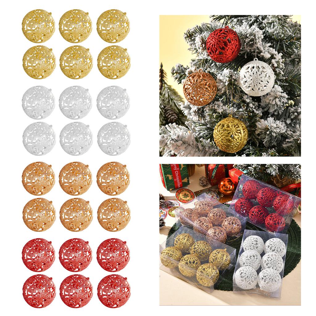 6Pcs Glittering Hollow Christmas Ball Ornament 55mm Shatterproof Decorative Baubles For Christmas Tree Decorations