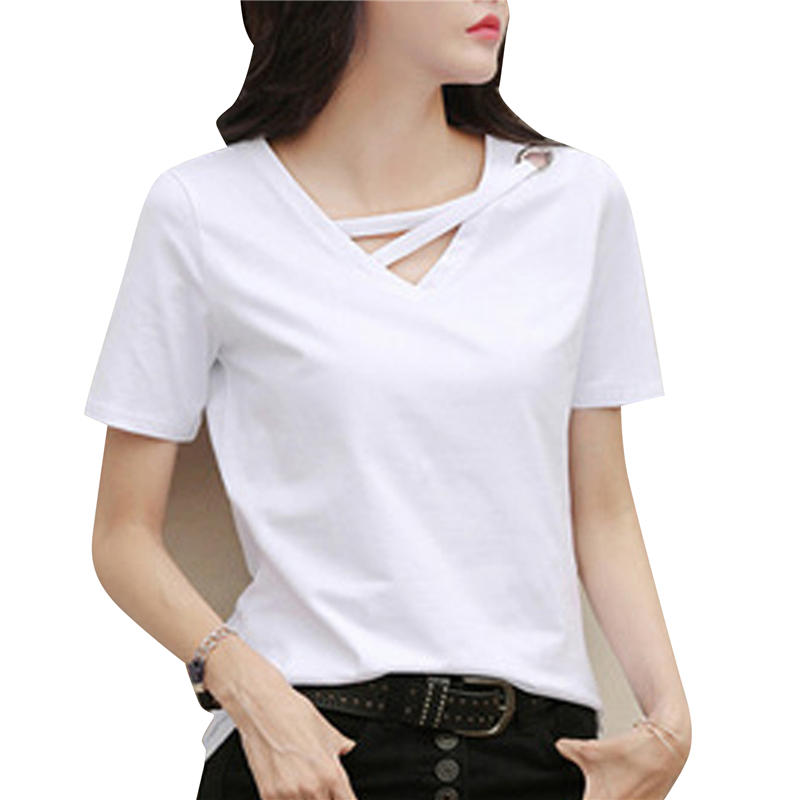 Womens Korean Style Loose V Neck T Shirt Casual Comfortable Oversized Tee Tops