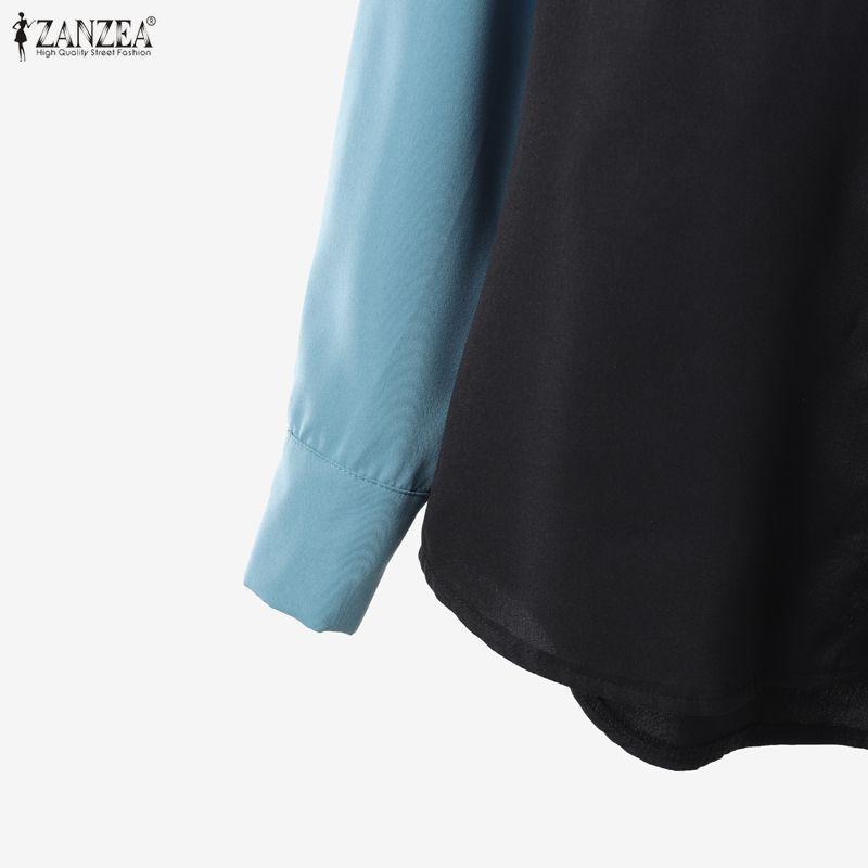 ZANZEA Damen Langarm Patchwork Bluse und Hose Lässige Zweiteilige Anzugsets