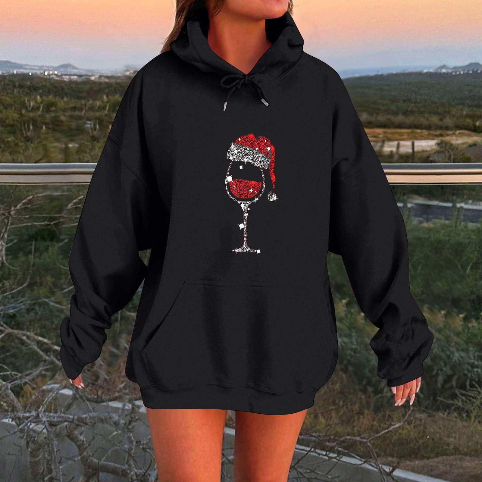 

Женская мода O-образный вырез с длинным рукавом и принтом, толстовка с капюшоном L чёрный