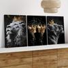 Pittura Decorativa Corona Re Leone Nobile Piatta 2D 3 Pezzi, Pittura su Tela Arte Animale Minimalista Moderna, Adatta per Soggiorno,