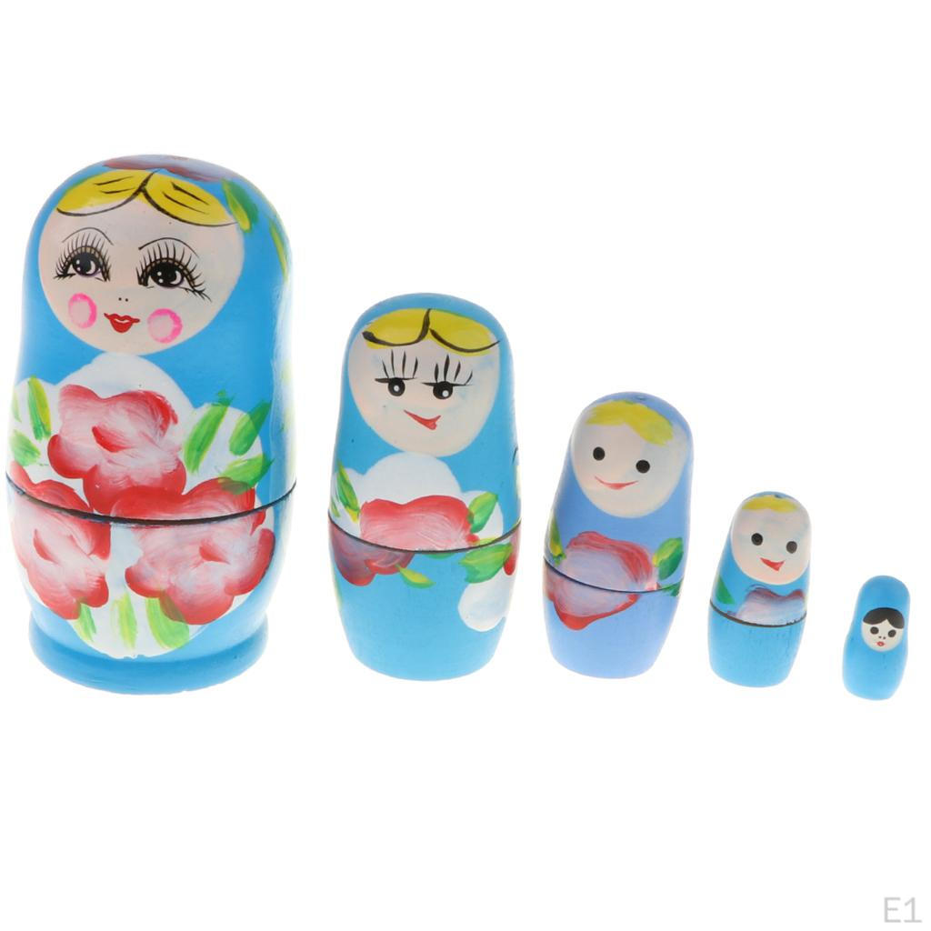 WOODEN RUSSIAN NESTING DOLLS Matryoshka - Wood Color, as described