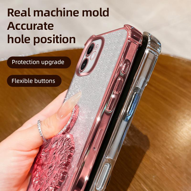 KEYSION Shockproof Plating Phone Case for iPhone 11 12 Pro Max Clear TPU Glitter Jewelled Swan kickstand Back Cover for iPhone 11
