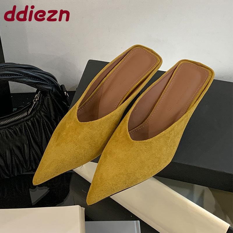 Mode Damen Schuhe Dünne Absätze Sandalen Pantoletten Schuhe für Frauen Mules Mode Spitz Zehen Damen Mittelhohe Absätze Sandalen Hausschuhe Schuhe