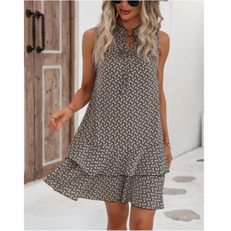 QICED Women s Fashion Summer Spring Sleeveless V-Neck Casual Dresses S