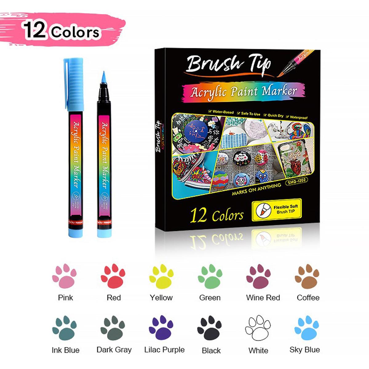 

12/24/30/36/48 цветов Мягкий маркер с наконечником Акриловый Водостойкий Художественная Живопись, Дудл для ногтей DIY Инструменты для маркировки Студенческие Канцтовары