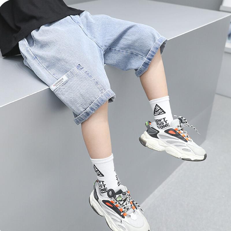 Summer Thin Boys Denim Shorts Kids Solid Color Cool Pants Children Elastic Casual Pocket Five Quarter Shorts