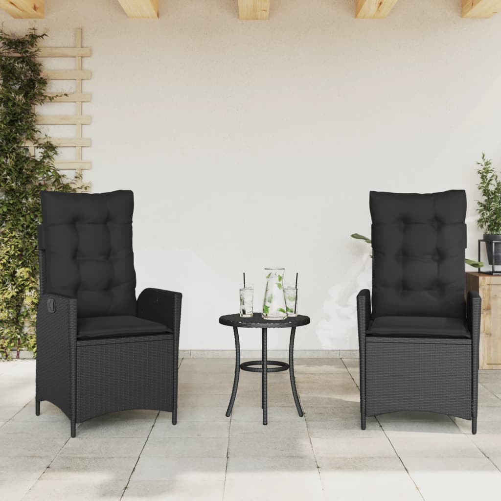 2 Piece Garden Armchair with Cushions Adjustable Black Poly Rattan