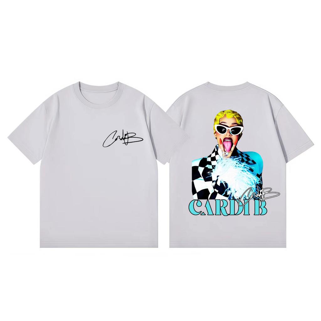 Rapper Cardi B Double Sided Print T Shirt Fashion Aesthetic Short Sleeve Tshirt Unisex Women Clothing Harajuku Hip Hop Tshirts