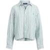 Polo Striped Single-Breasted Polo Collar Long Sleeve Shirt Women Shirts Green 211800188-003