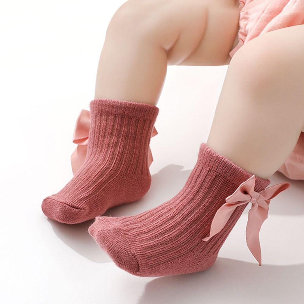 8Pairs Bowknot Toddle Short Tube Socks Stripe Infant Solid Socks Soft Baby Cotton Socks  Gifts