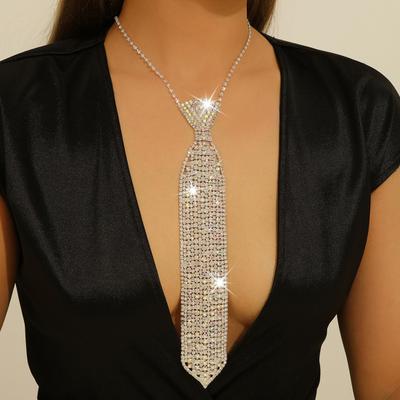 Rhinestone Necktie Necklace Sparkly Long Necklace Shiny Necktie Fashionable Jewelry for Women Men Party Wedding