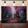 Fairy Tale Fantasy Forest Wonderland Magic House Banner Background, Natural Jungle Children Birthday Party Photography Backdrop12