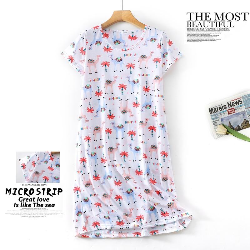 Plus size Estate Donna Camicia da notte Manica corta Simpatico cartone animato pigiameria dolce O Collo Camicie da notte Pigiama Pigiama da donna in cotone