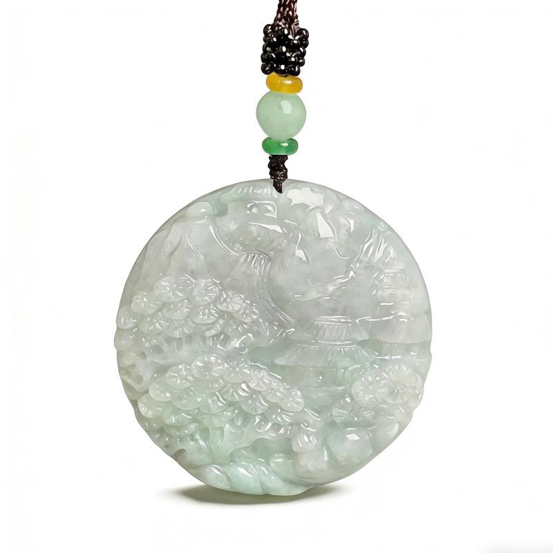 A-Grade Natural Jade Landscape Carving Pendant Ornament - Chinese Style Handicraft
