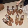Fashion Summer New Luxury Soft Leather Square Toe with Flip-flops Women Fashion Thin Belt Thin Heel Soft Sole Flip-flops Zapatos Mujer
