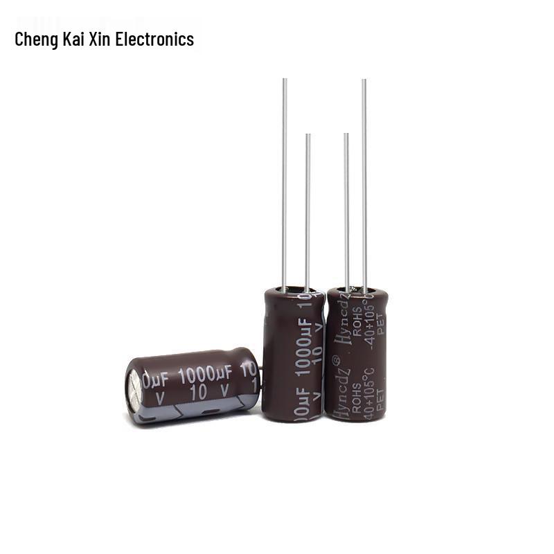 Aluminum Electrolytic Capacitor 10V 1000µF 6x11mm Brown, High-Frequency Surge Resistant, PET Material.