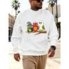 Men's Graphic Print Crew Neck Sweatshirt With Three Owls Witch Hat Pumpkin Costume Branch Halloween, Loose Fit Streetwear.