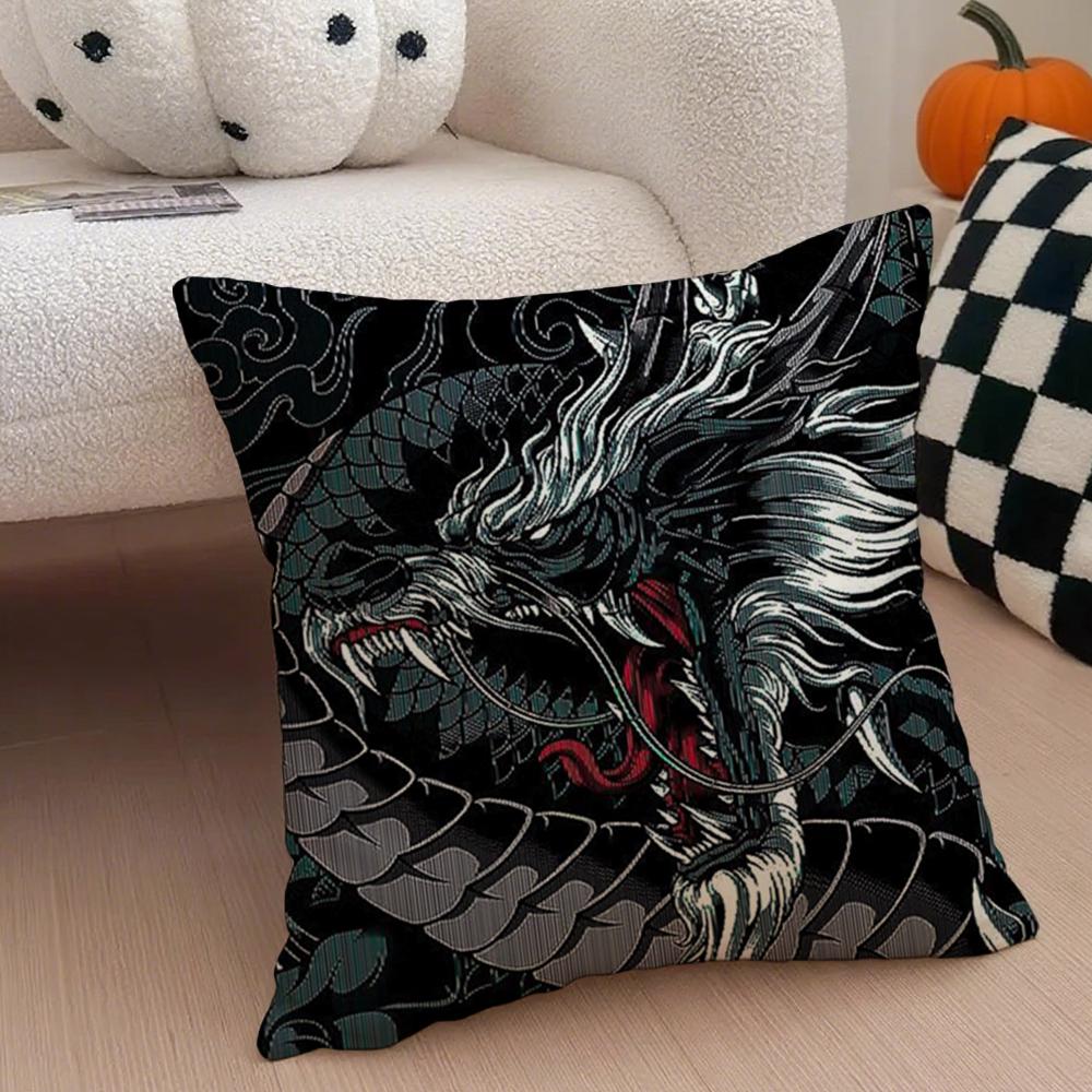 Culture Mythic J-Japanese D-Dragon Cushion Cover Linen Pillow Case Soft Breathable Protective Couch Room Decoration
