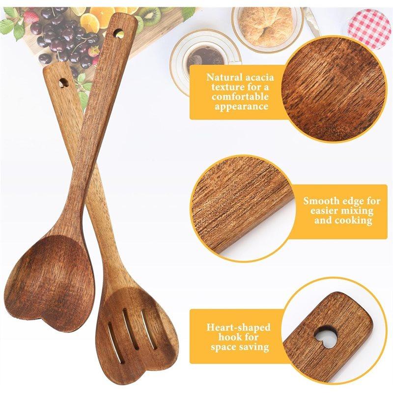 CYCLI-Holzlöffel-Set zum Kochen-Herzform Langer Griff, 2 Stück Weihnachts-Küchenutensilien Geschenk