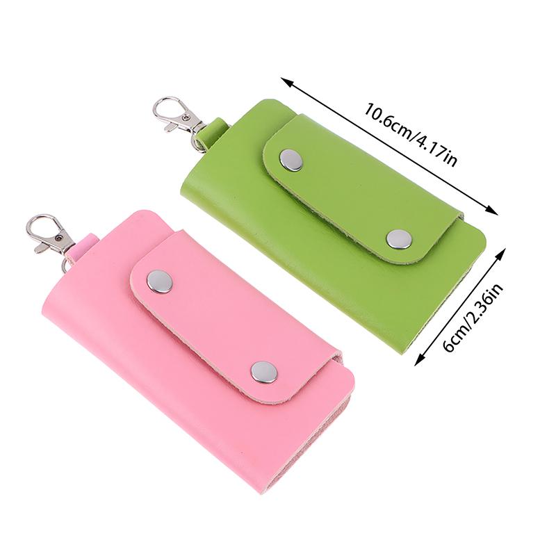1Pc Portable Pu Leather Housekeeper Holders Car Key Holder Bag Case Unisex Wallet Cover Simple Solid Color Storage Bag