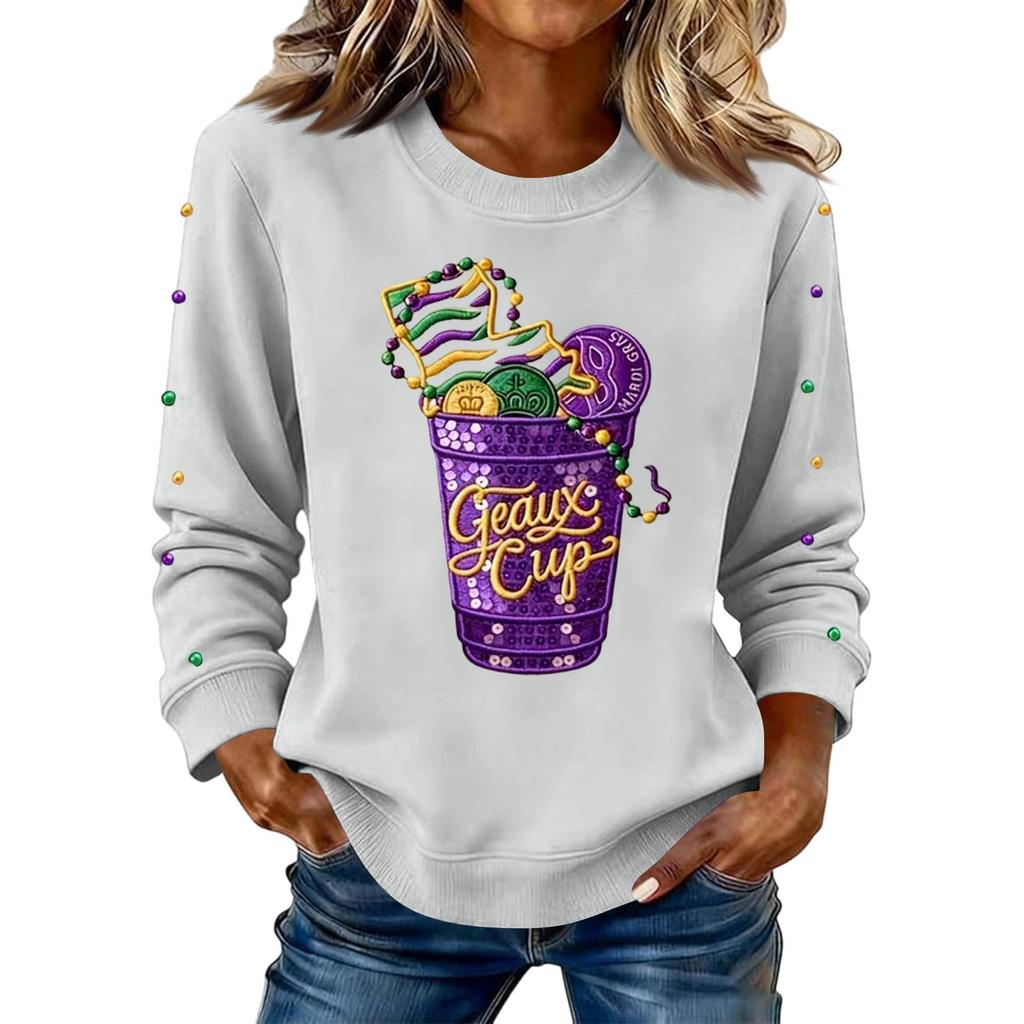 Women's Fashion Printed Long Sleeve Loose Round Neck Sweatshirt Top