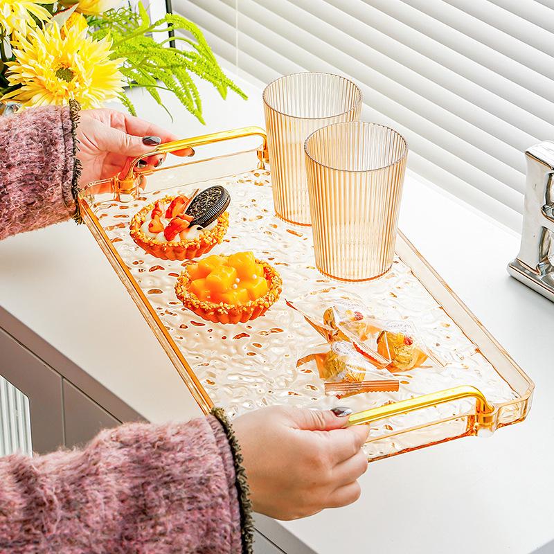 Luxurious Rectangular Shockproof Tea Cup Coaster with Gold Edge - Multi-functional Storage Tray for Living Room