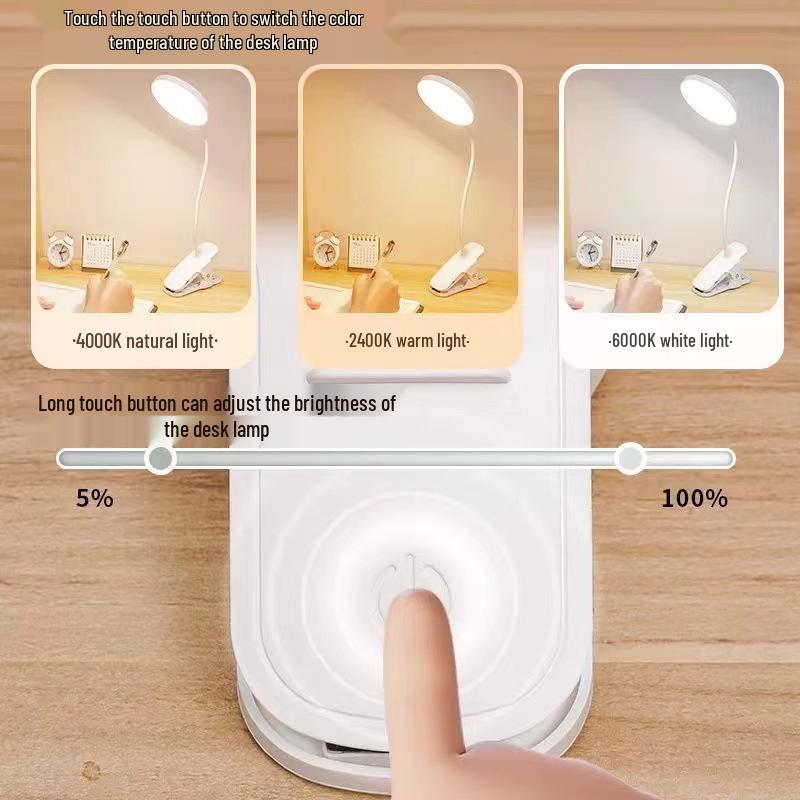 USB Rechargeable LED Clip-On Desk Lamp for Eye Protection, Ideal for Students and Bedside Use