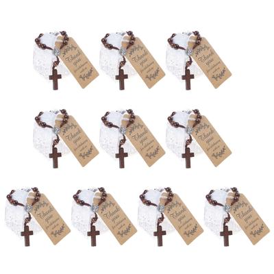 Baby Shower Wooden Beads Christian Rosaries Bracelets Baptisms Supplies Set For Religious Ceremonies And Daily Wear