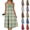Women's Fashion Casual Sleeveless Button Plaid Print Dress with Pocket