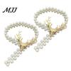 Curtain Tiebacks for Gauze Curtains Deer Head Tieback, Faux Pearl Beaded Stretch Holder, Rental Friendly Holders Adjustable Holdback Bedroom