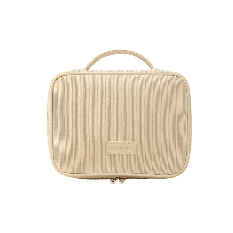 

Portable High-End Women s Corduroy Makeup Bag Zipper Cosmetic Storage Box Travel Toiletry Organizer Multi-Zone Wash Bag бежевый