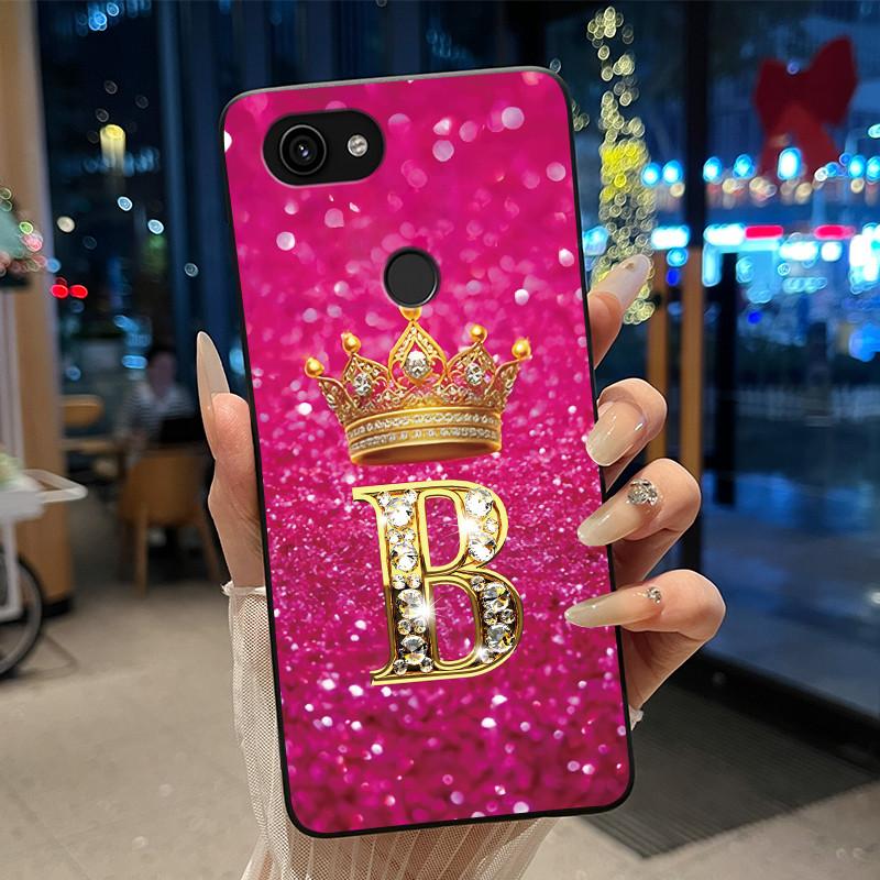 

A-Z Letter Fashion Crown Phone Case For Google Pixel 3a Soft Silicone Black Case For Google Pixel 3a XL Shockproof Casing Google Pixel 3a