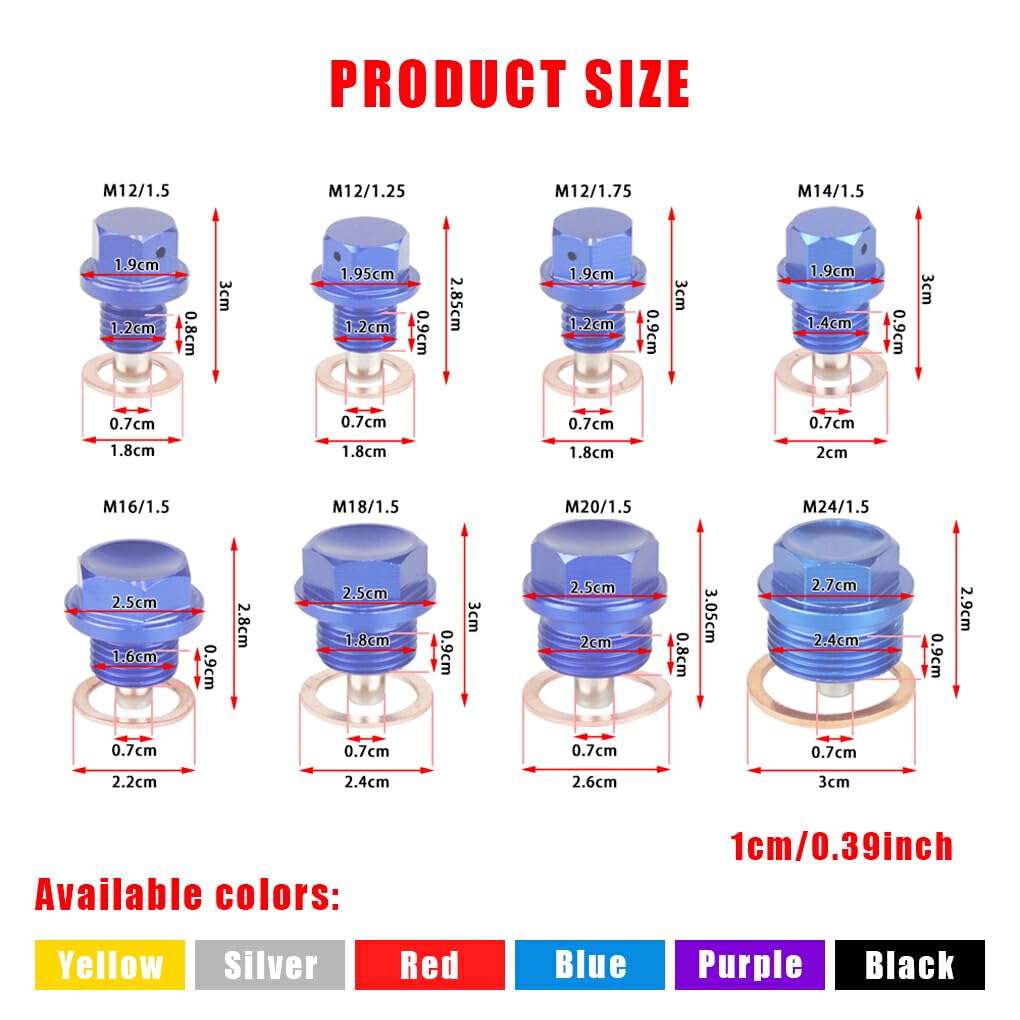 EDHUUJSI Best Engine Protection Magnetic Drain Plug Easy Install High Performance Engine Drain Nut Bolt, Golden, M12*1.25, 4pcs