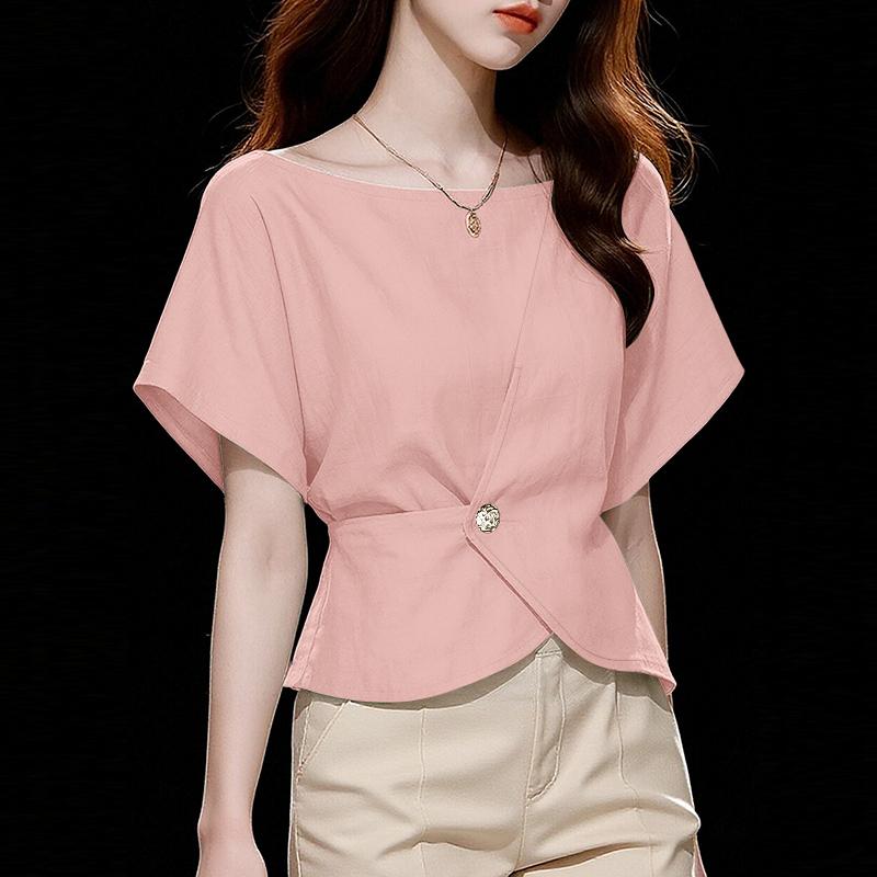 

ZANZEA Womens Casual Round Neck Short Sleeve Irregular Hem Elegant Blouse 5XL рожевий