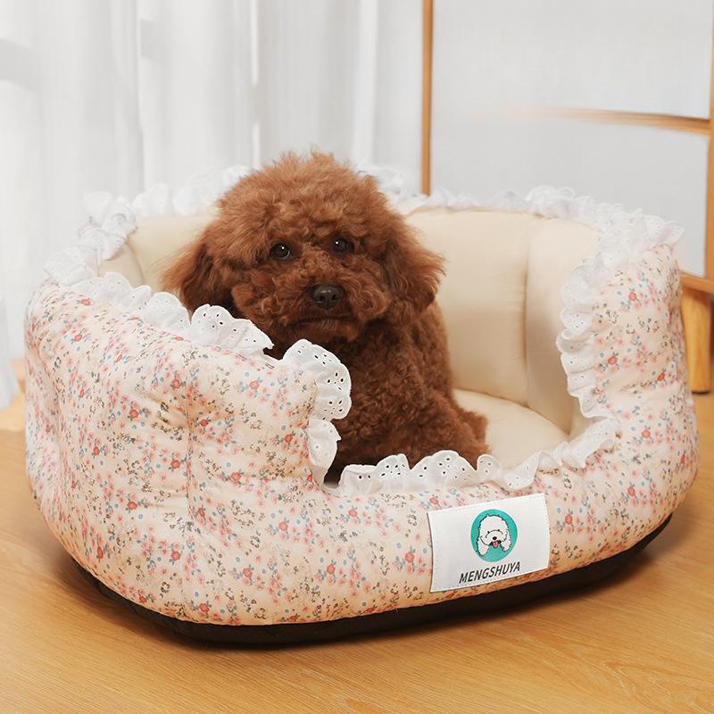 

Новый кружевной коврик-гнездо для домашних животных, коврик для сна для собак, свежее цветочное гнездо для кошек, милый стиль, универсальный для всех сезонов L 60*50