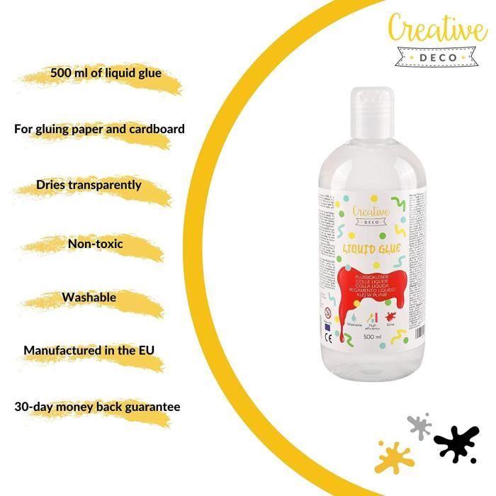 Colle Liquide pour Slime - Creative Deco - 500 ml - Pour Verre, Tissu, Carton, Bois, Papier
