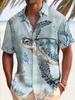 Men's Simple Hawaiian Jellyfish and Turtle Pattern Printed Button Shirt- Lightweight Polyester Fiber, Summer Vacation and Holiday Clothing