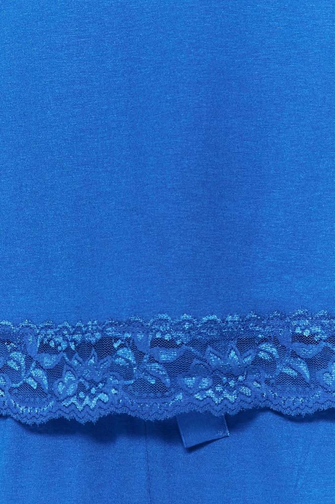 Women's Fashion Blue Lace and Ribbon Bow Detailed Viscose Knitted Pajama Set with Rope Strap