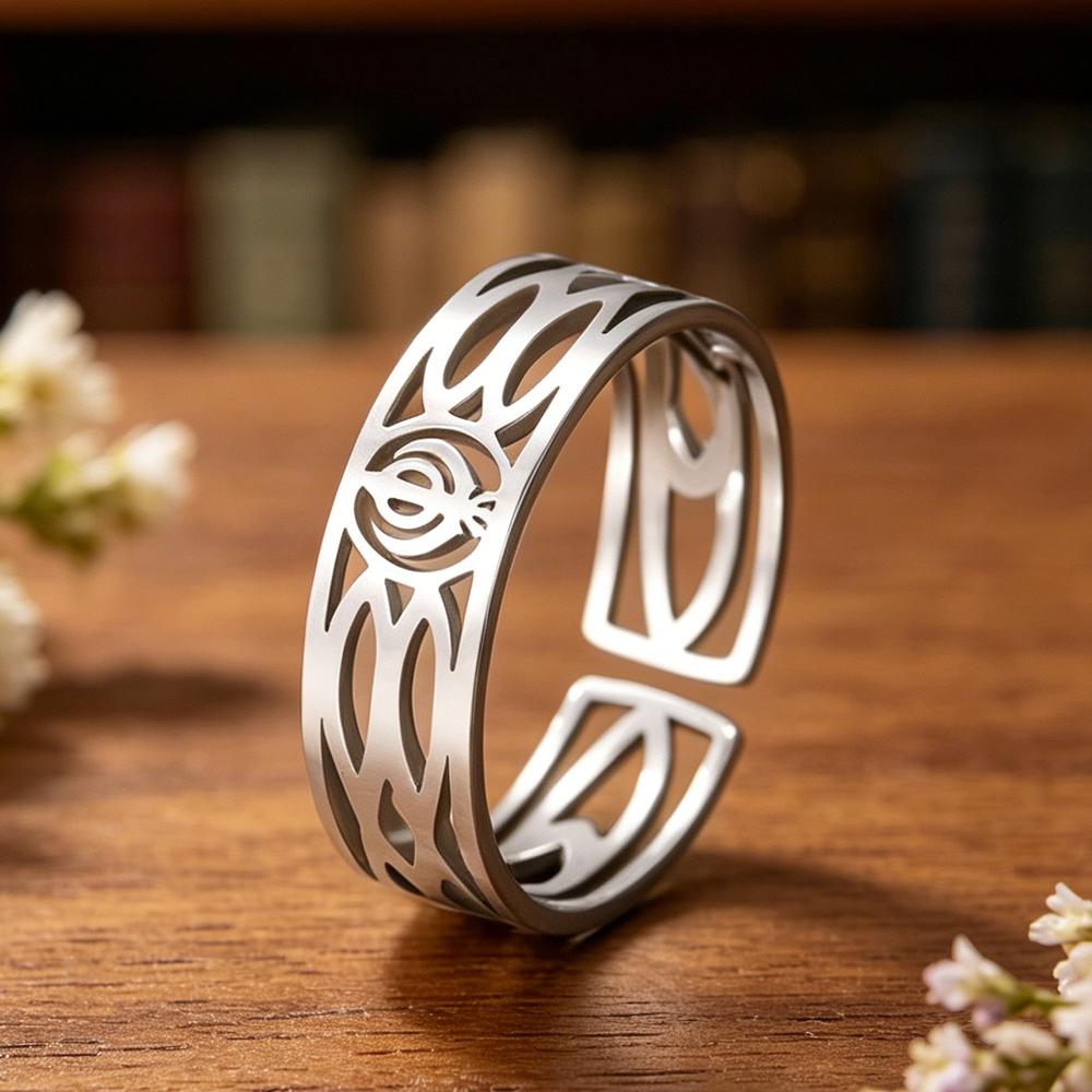 Sikhism Khanda Symbol Adjustable Ring Sikh Religious Protection Amulet Spiritual Jewelry Stainless Steel Open Rings