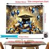 Elegant 2026 Grad Party Backdrop, Blue Gold Ribbons Fireworks Diplomas Grad Cap for Graduation Decor