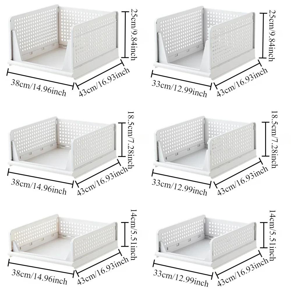 1PC Stackable Plastic Storage Basket Collapsible Clothes Storage Box Living Room Bathroom Kitchen Office Shelf Container 6 Size