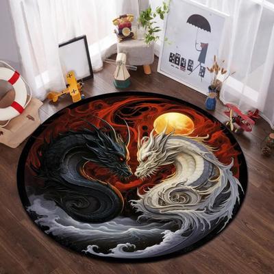 3D Dragon Bathroom Rug Absorbent Floor Mat with Anti-Slip Backing Realistic Dragon Decorative Rug for Bedroom Living Room Playroom
