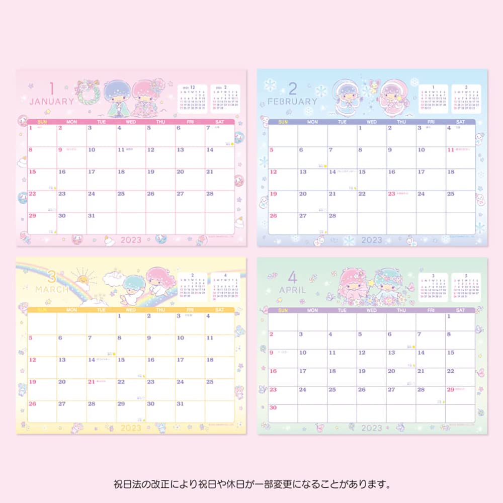 Sanrio 2023 Calendar, Little Twin Stars KikiLala, Desk Ring, 3-Month Age, Character, 202827