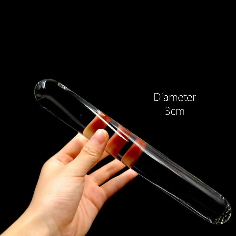 Smooth Long Anal Sex Toy of Crystal Clear Circular Column Glass Dildo Butt Plug for Couple Opening Anue Peep Vagina