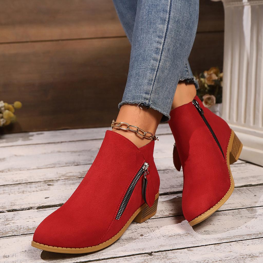 Side Zipper Suede Pointed Boots Winter Heel Chelsea Boots Women's 43
