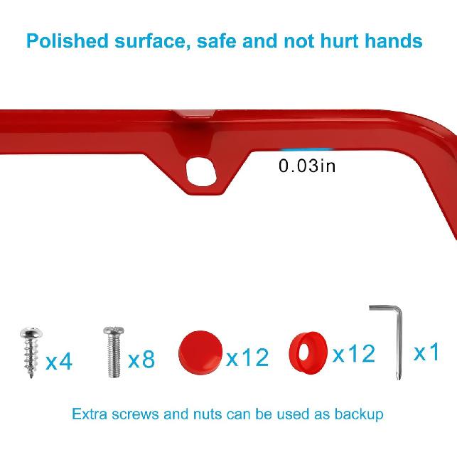 Red License Plate Frames 2 Pack, License Plate Holders Stainless Steel, Universal US Car License Plate Covers With Screws Washers Caps (4 Holes)